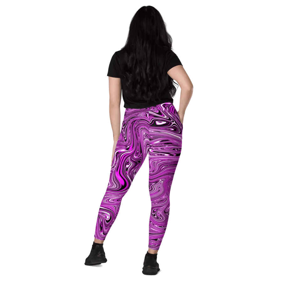 Leggings with Pockets - Purple and White Fluid Swirls product image (11)