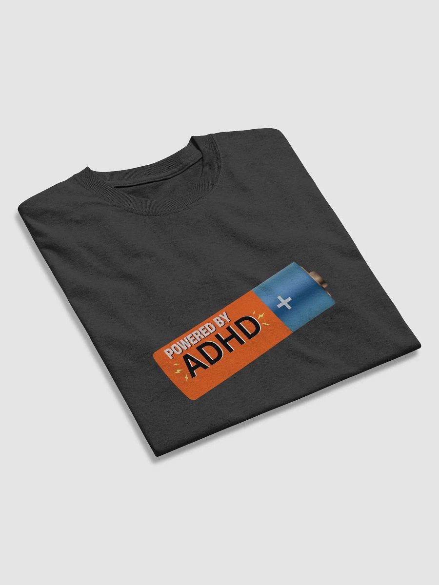Powered by ADHD Battery T-Shirt | Funny ADHD Awareness Graphic Tee | Neurodivergent Pride Unisex Cotton Shirt product image (3)
