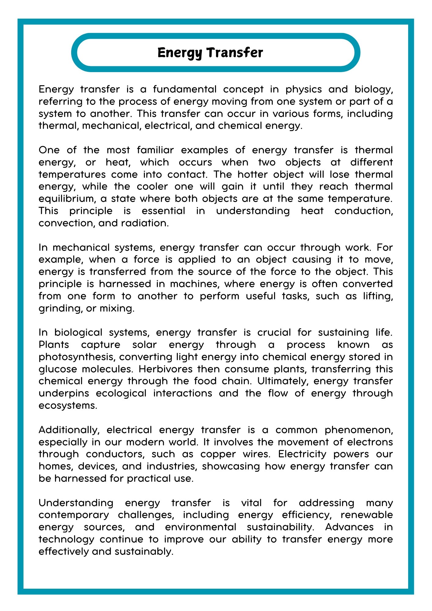 Energy Transfer Reading Passage with Questions Worksheet product image (2)