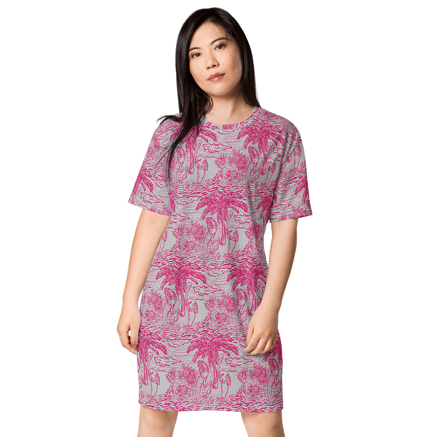 Flamingo Fancy Toile | Pink on Grey Tropical Toile | T-Shirt Dress | by Monique Faella Designs™ product image (2)