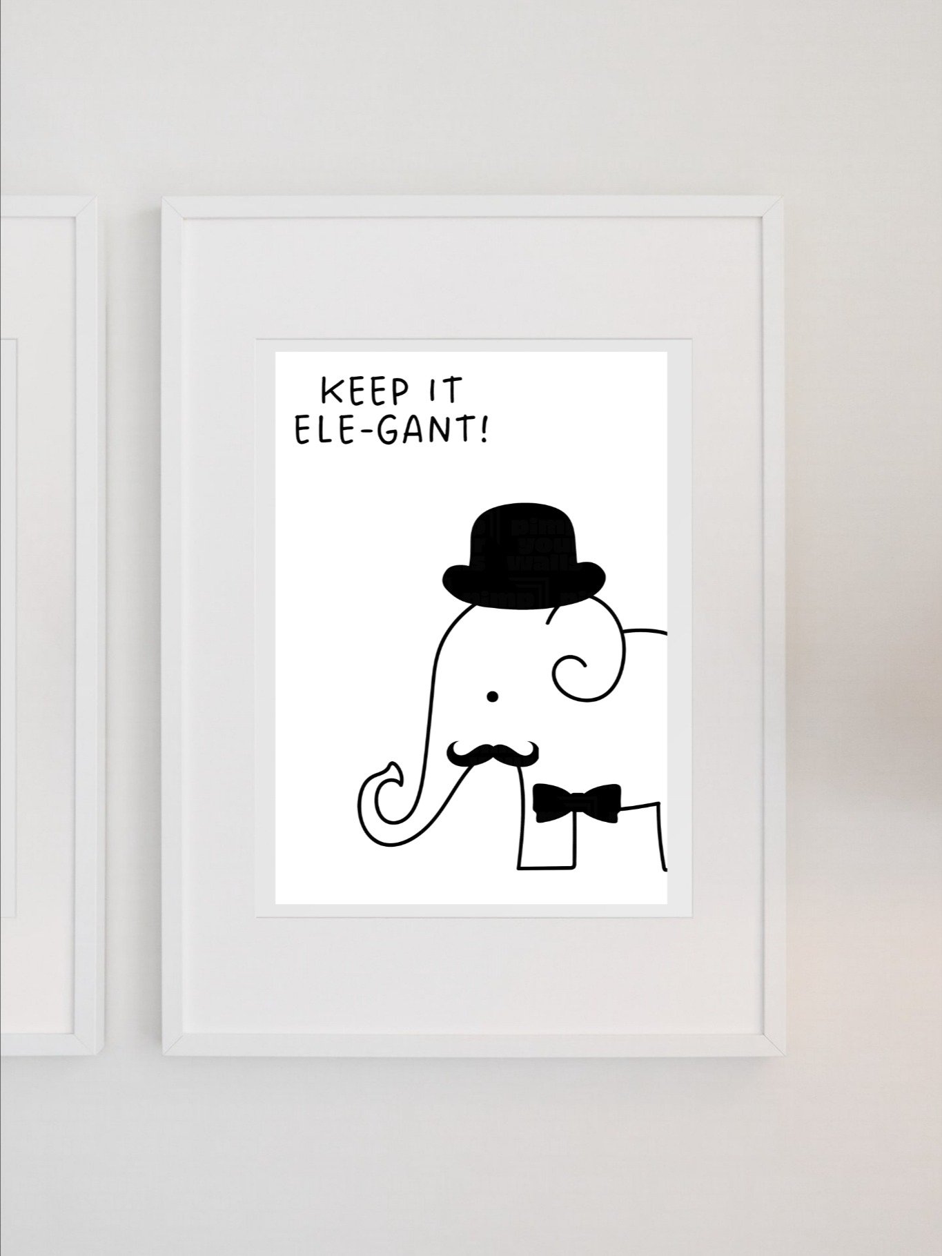 Keep It Ele-Gant Elephant Wall Art - Cute Minimalist Animal Print for Kids Room Decor, Fun Black & White Nursery Poster product image (1)