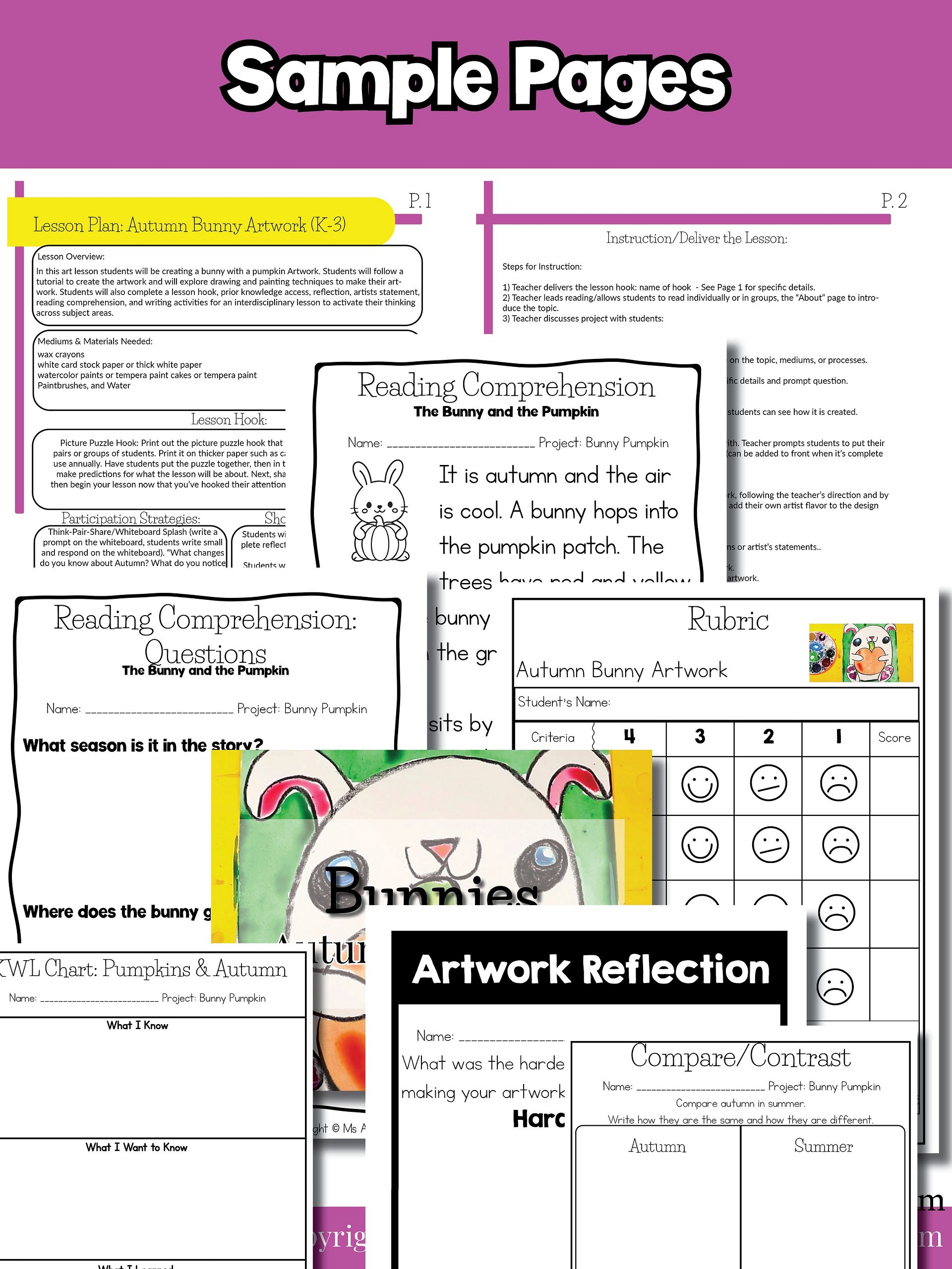 Autumn Bunny with Pumpkin Art Lesson with Reading, Writing & Reflection Activities (Grades K–3) product image (7)