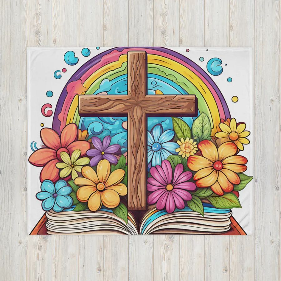 Beautiful Wooden Cross & Floral Throw Blanket product image (16)