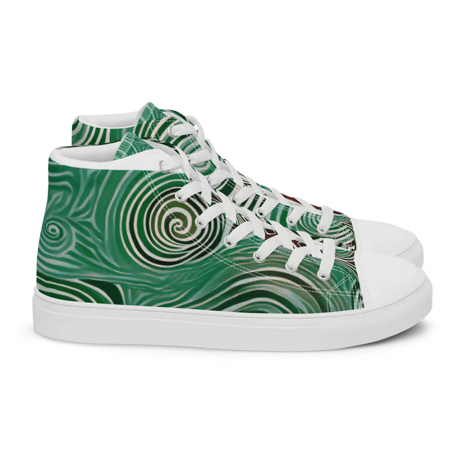 Funky Cool Green Liquid Tie-Dye Men's High-Top Canvas Shoes product image (3)