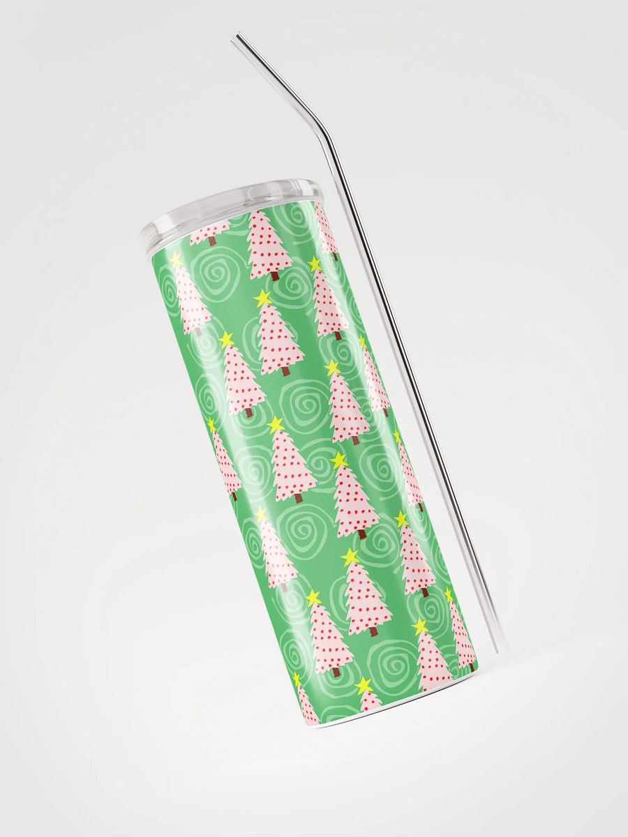 Pink Christmas Trees on Green Spirals Stainless Steel Tumbler with Straw product image (10)