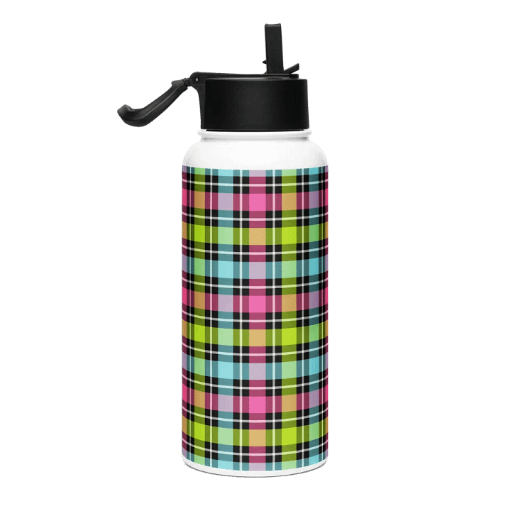 Neon Checkered Plaid Water Bottle product image (1)