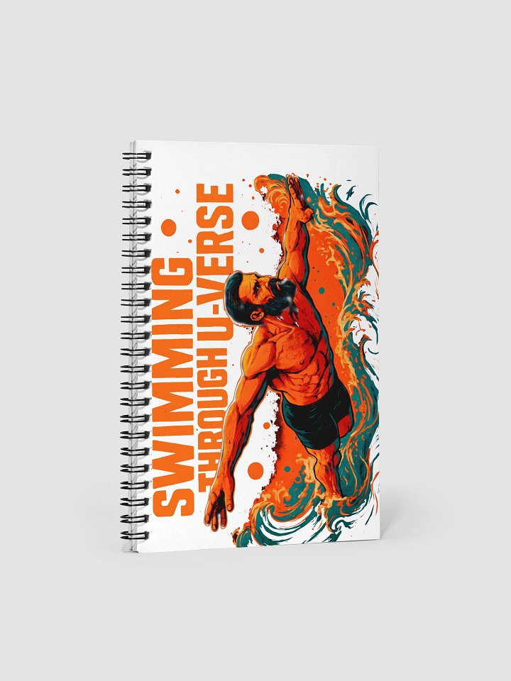 Orange-Hued Cosmic Journey: 'Swimming Through U-Verse Spiral Notebook product image (1)
