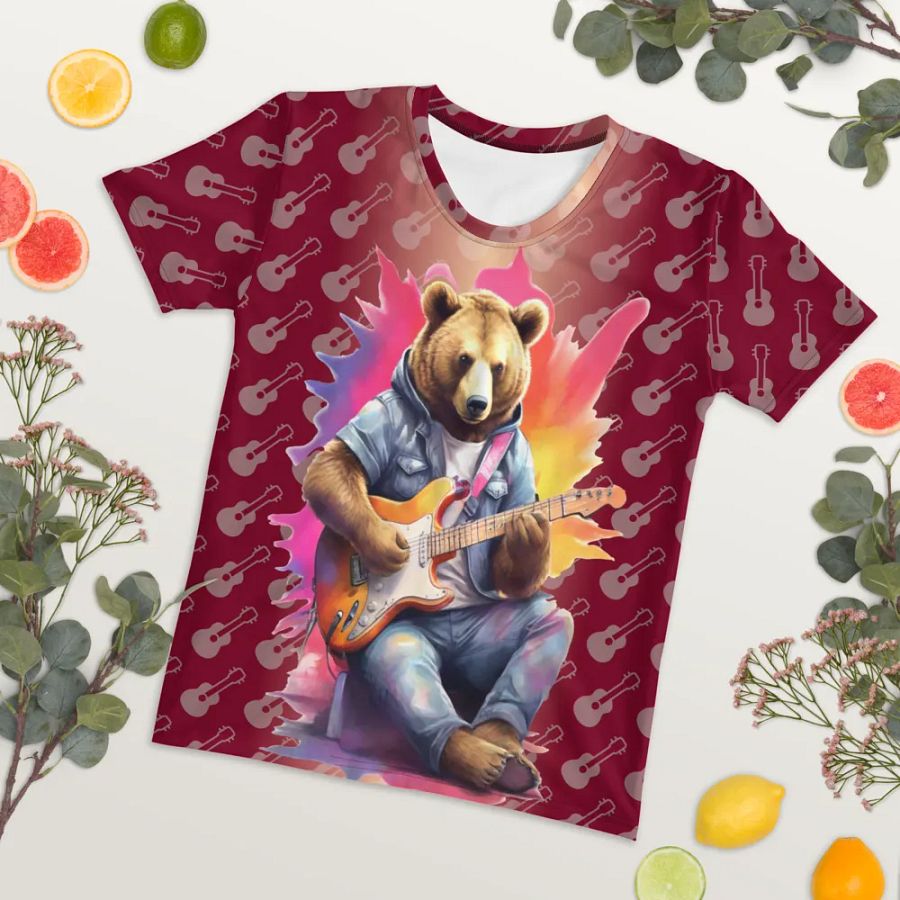Cool Bear Playing Guitar All Over Print T-shirt product image (7)