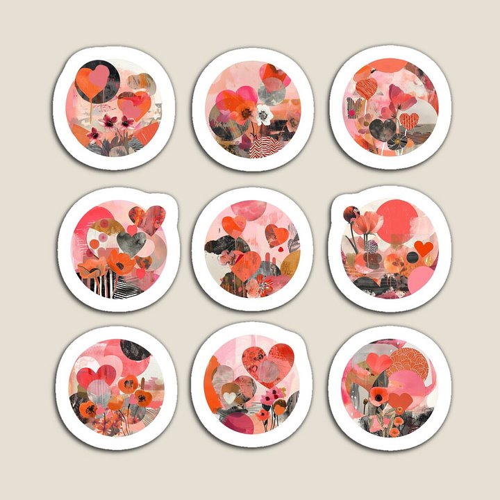 Abstract Heart Collage Sticker Pack for Journaling and Scrapbooking product image (1)