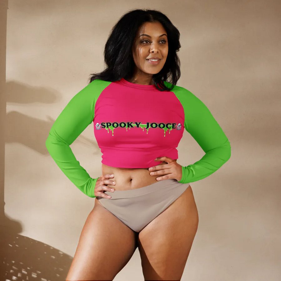 SPOOKY JOOCE Long Sleeve Crop Top - Hot Pink/Green product image (6)