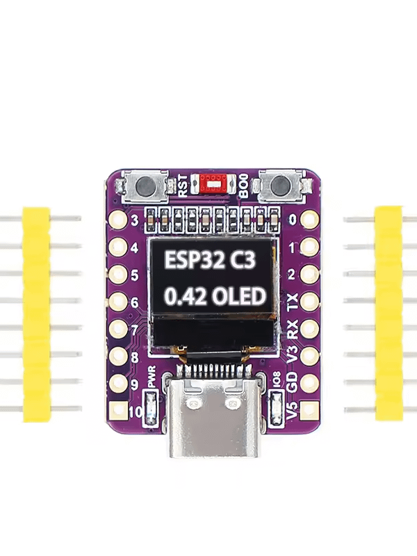 ESP32-C3 dev board with 0.42 inch OLED screen. USB-C product image (1)