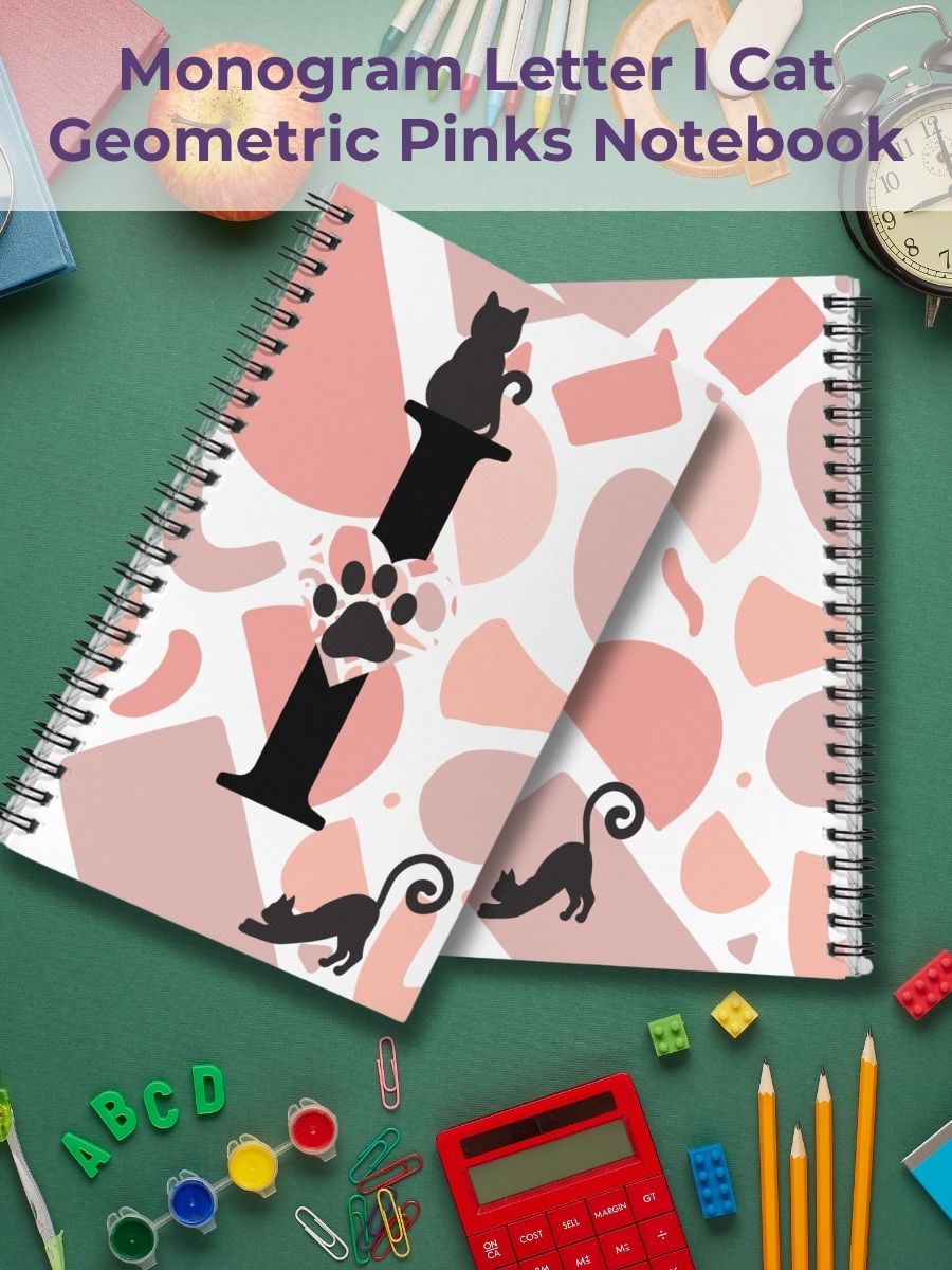 Monogram Letter I Cat Lover Geometric Pinks Notebook product image (1)