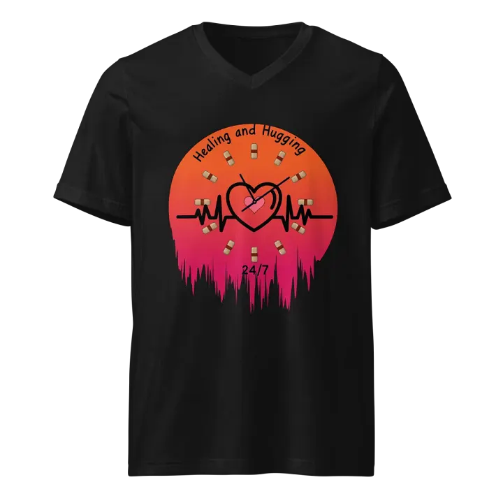 Healing and Hugging Clock Heart V-Neck Tee product image (1)
