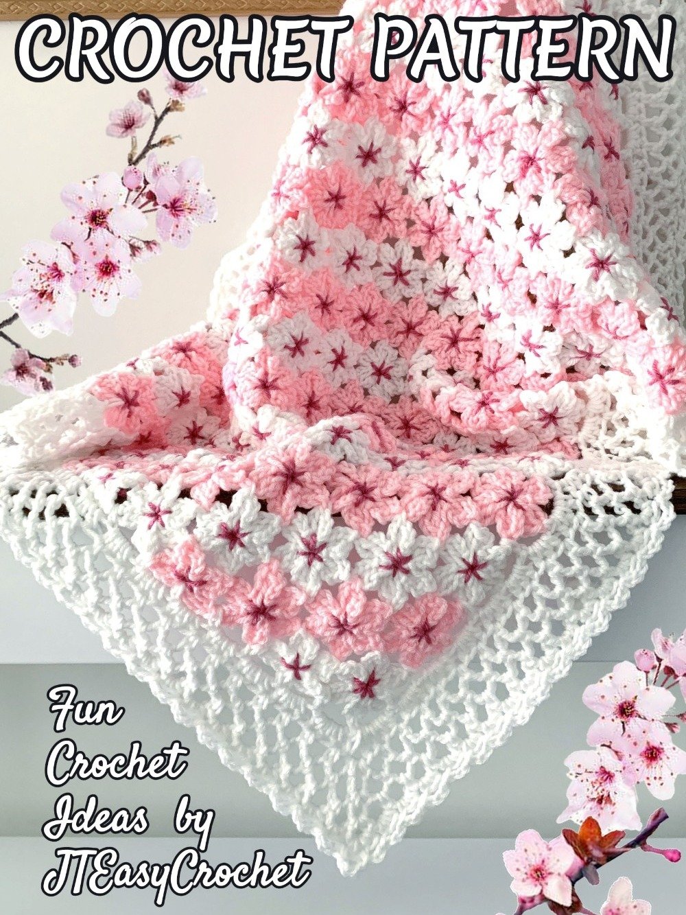 Cherry Blossom Flower Baby Blanket, Sakura Flower Motif Crochet Pattern for Floral Throw Blanket product image (7)