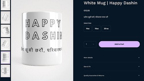 This Hindu festival of Dashain, give your loved ones a Happy Dashain mug and fill your Dashain with joy and love.

Choose fro...