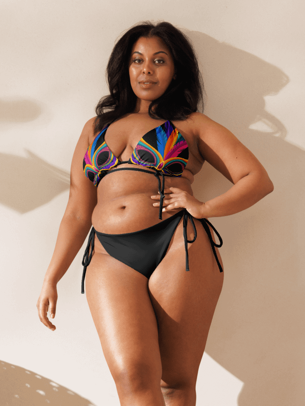 Black Low Rise Cheeky String Bikini, Mardi Gras Top product image (2)