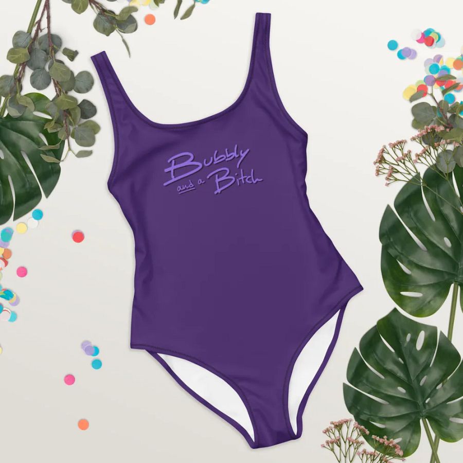 Bubbly and a B*tch (purple shadow design) one piece swimsuit product image (3)