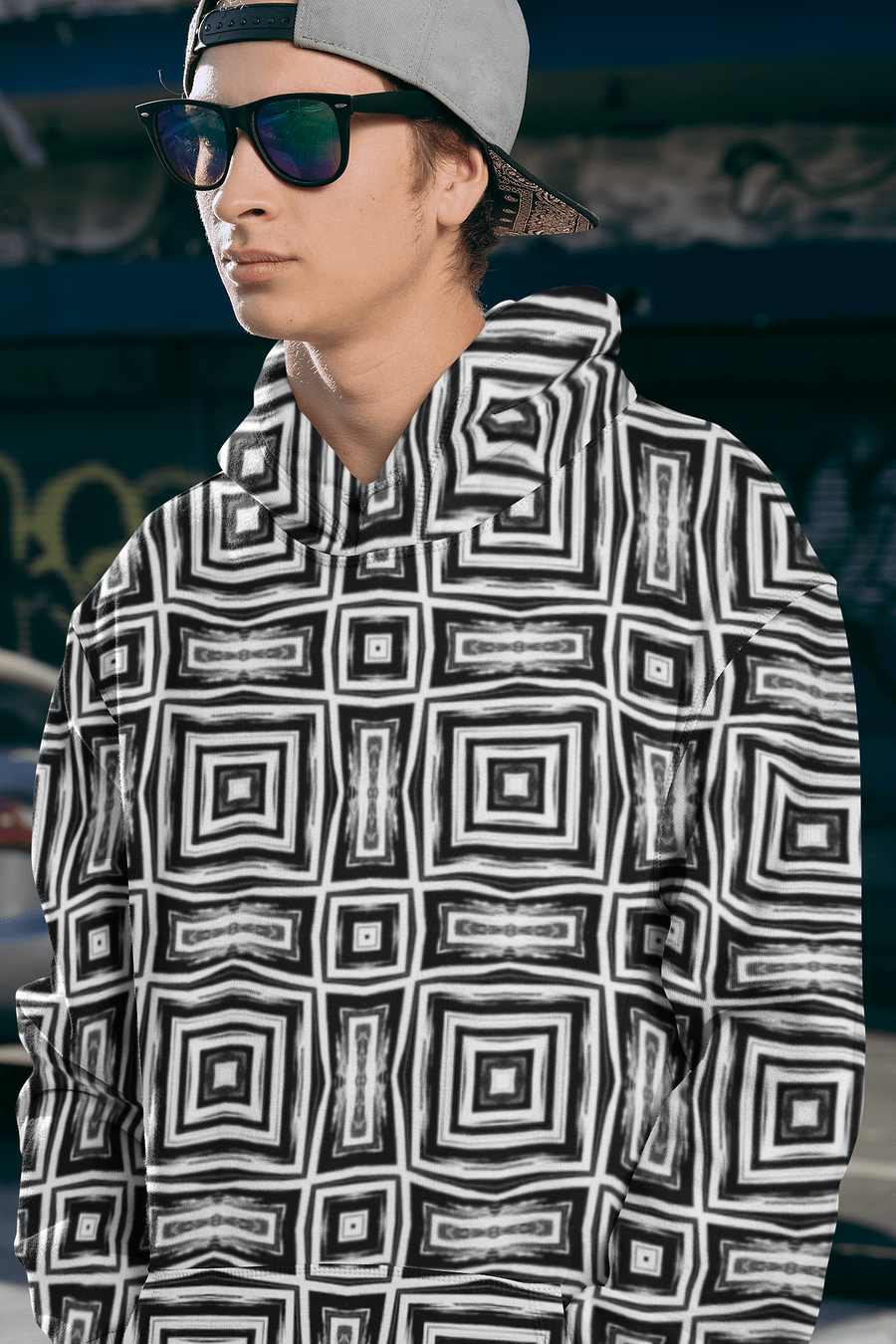 Abstract Monochrome Repeating Pattern Unisex All Over Print Hoodie product image (3)