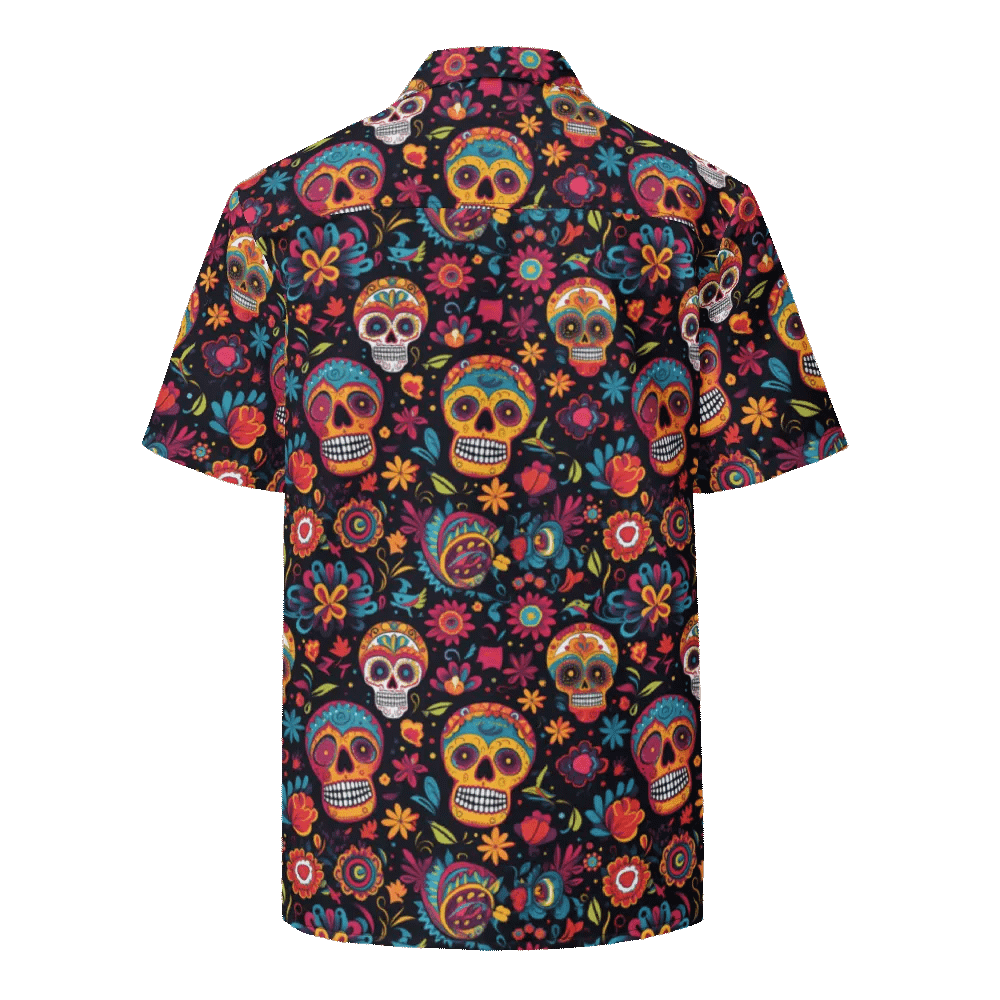 Calavera Repeat-Vibrant Mexican Skull and Floral Pattern Hawaiian Shirt product image (2)