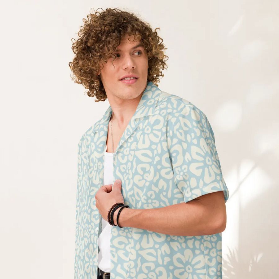 Soft Blue Floral Hawaiian Shirt product image (5)
