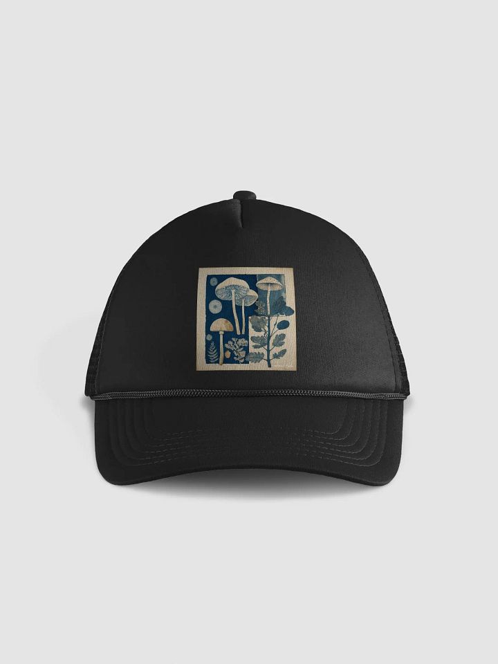 'Fungi in Blue' by Edward Martin:Monochromatic Mushroom Botanical Print Hat product image (1)