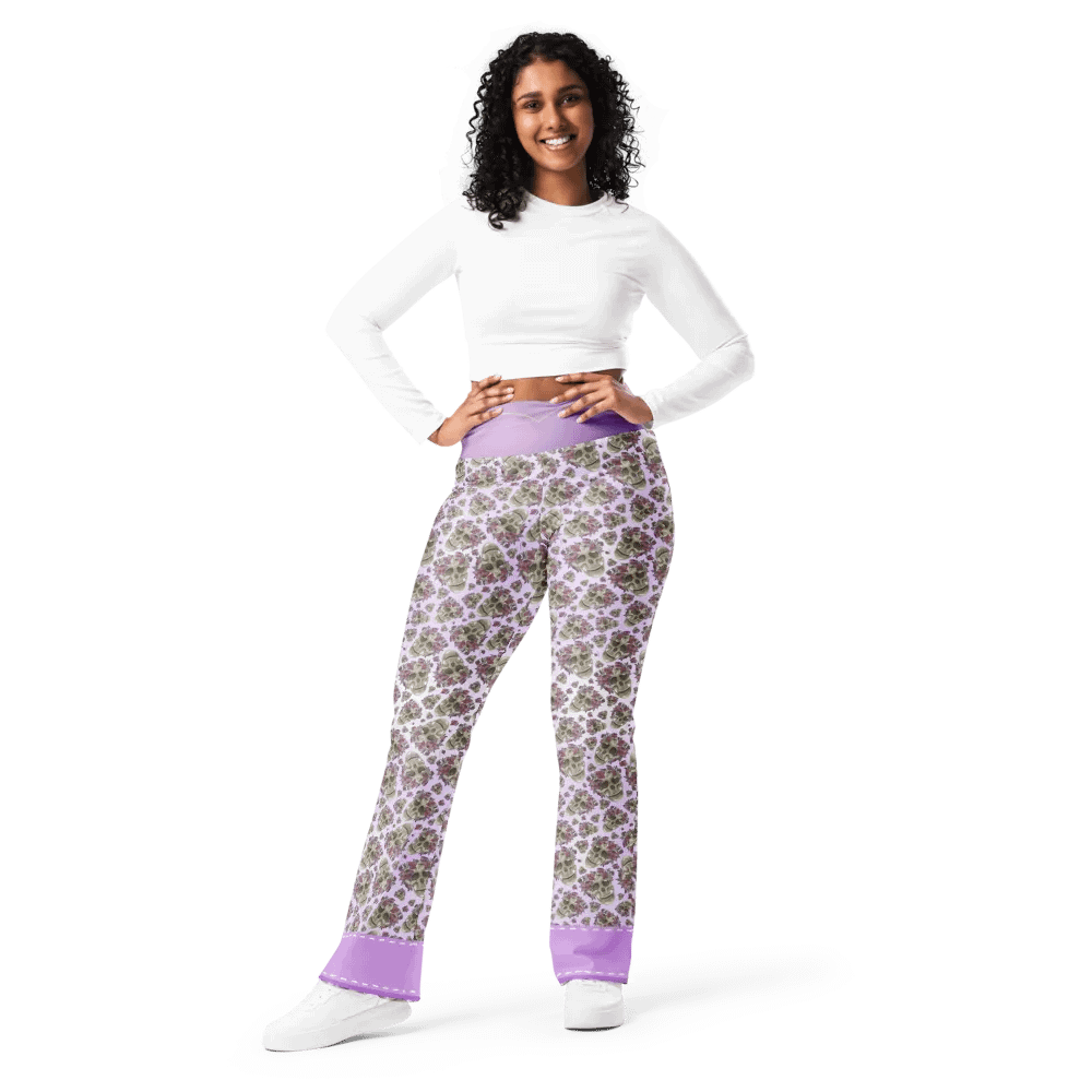 Smoky Lilac Skull & Rose Flare Leggings product image (1)