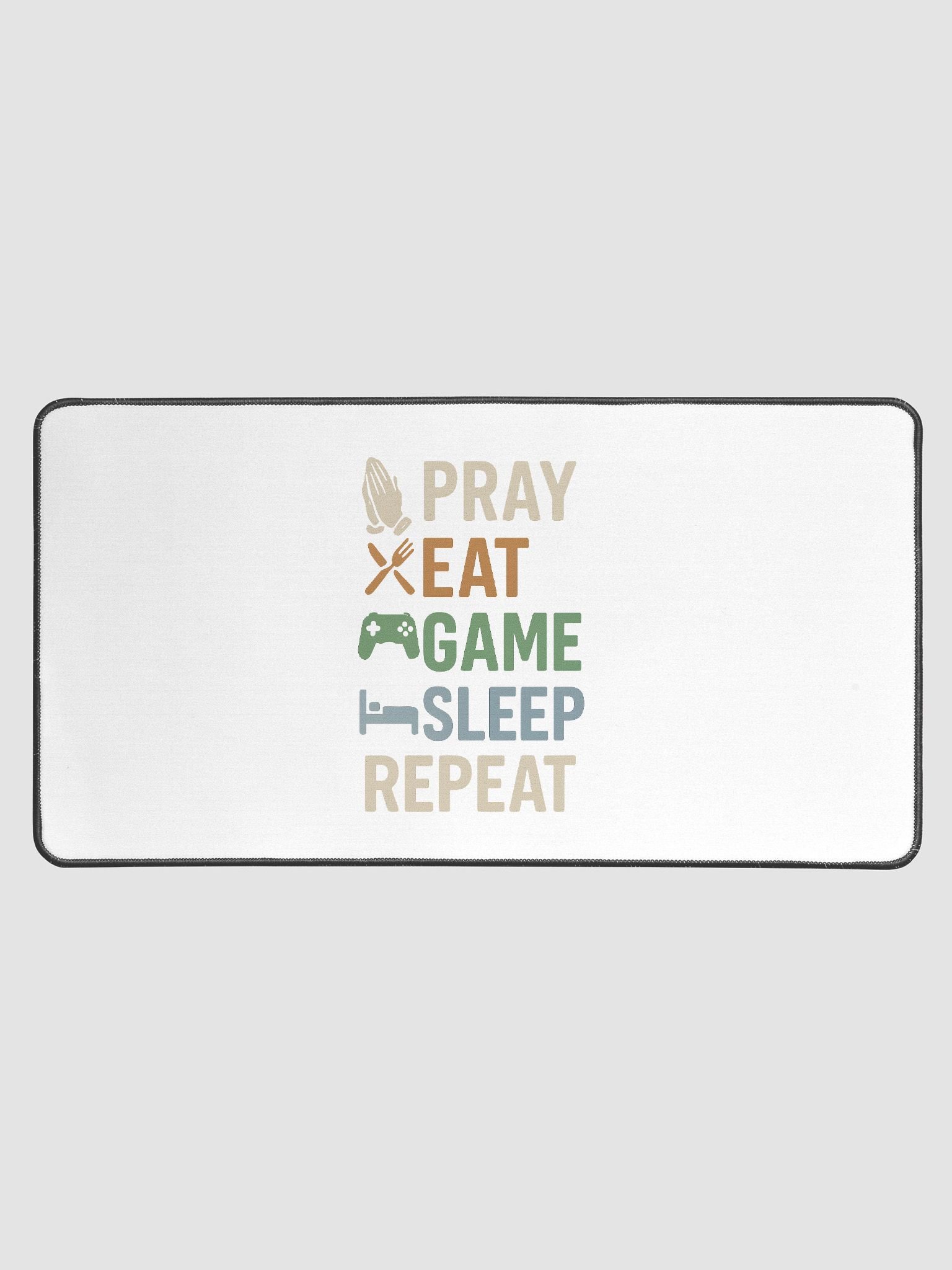 Pray Eat Game Sleep Repeat Desk Mat – Faith-Focused Gaming Mouse Pad product image (1)