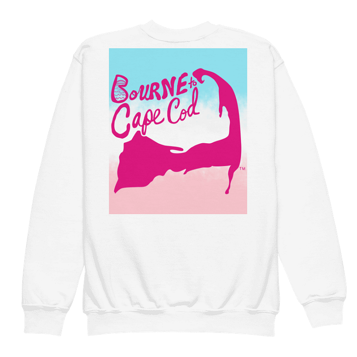 Girls' | Cape Cod Crew | DTG Vintage Print | BRN.2C.C.™ Youth Sweatshirt | BOURNE to Stand Out™ | Pink Logo on White | Patriotic Pastels Graphic product image (2)