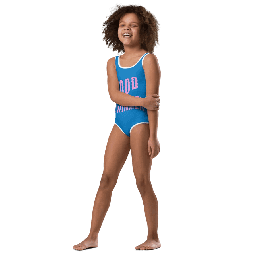 Good Swimmer Pink on Blue Kids Swimsuit product image (3)