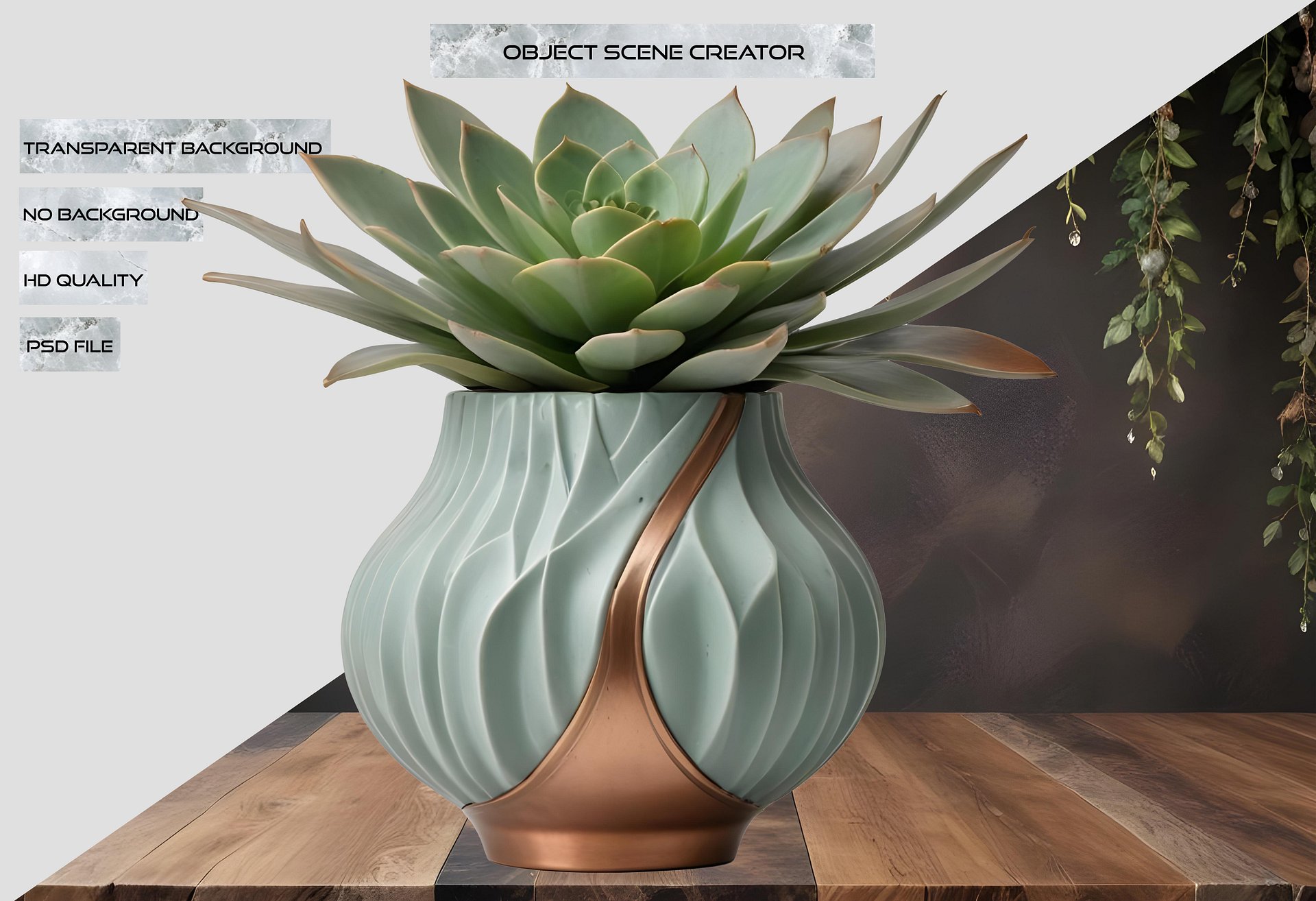Gatsby Grace – Art Deco Vase with Succulent PNG product image (2)