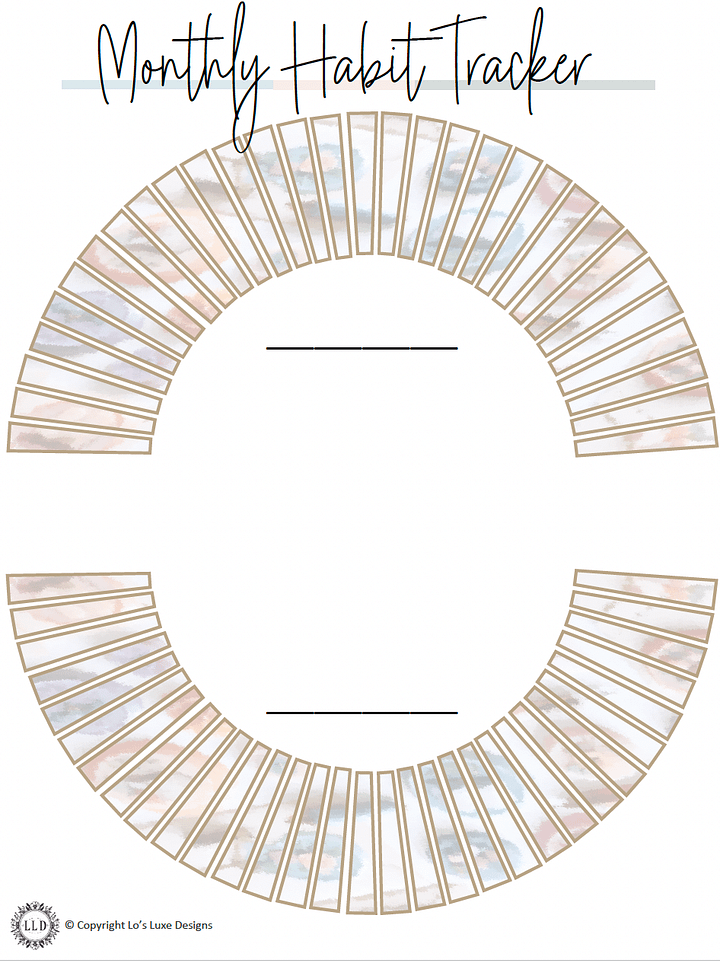 Monthly Habit Tracker - Vintage Semi Circle - 8.5x11 Printable product image (1)