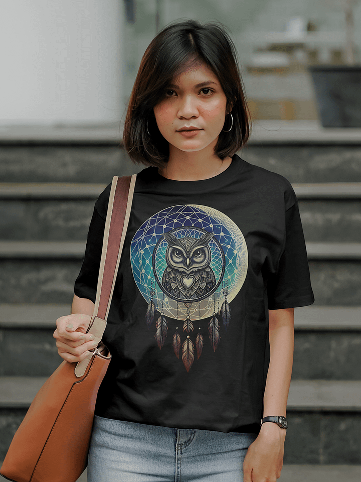 🌙 Lunar Owl Dreamcatcher T-Shirt – Mystical Moon & Feathers Design | Celestial Boho Spirit Animal Tee product image (1)
