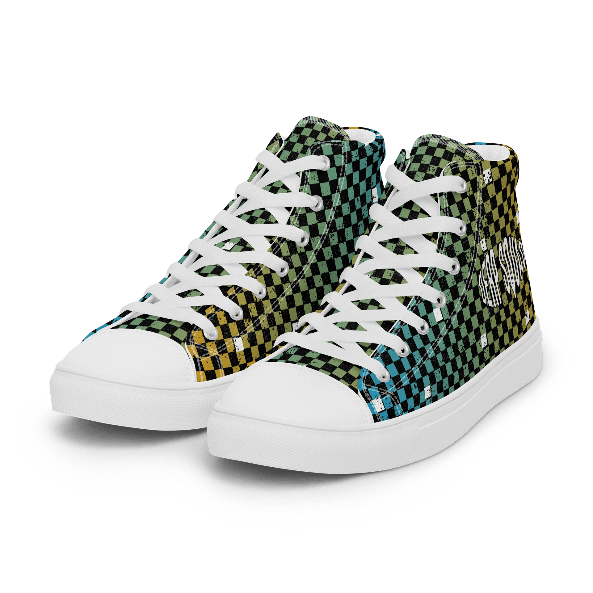 Derp Squad Checkered Men's High Top Canvas Shoes product image (6)