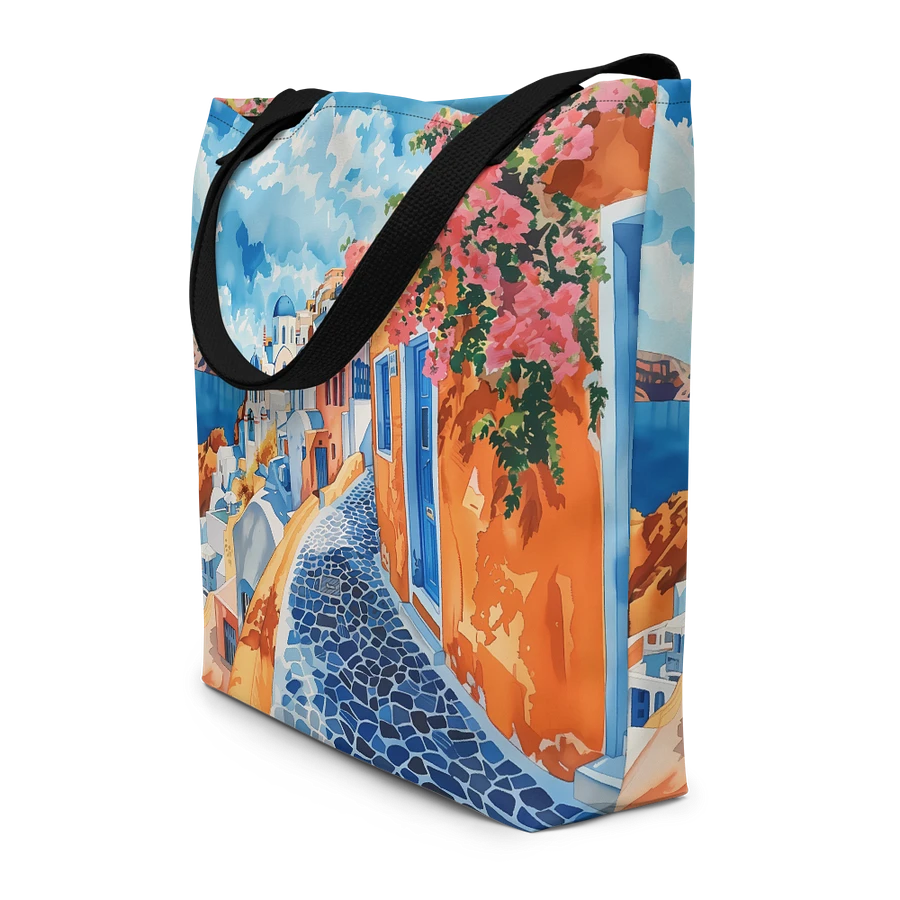 Tote Bag: Santorini Greece Mediterranean Island Vibes Landscape Art Stylish Design product image (4)