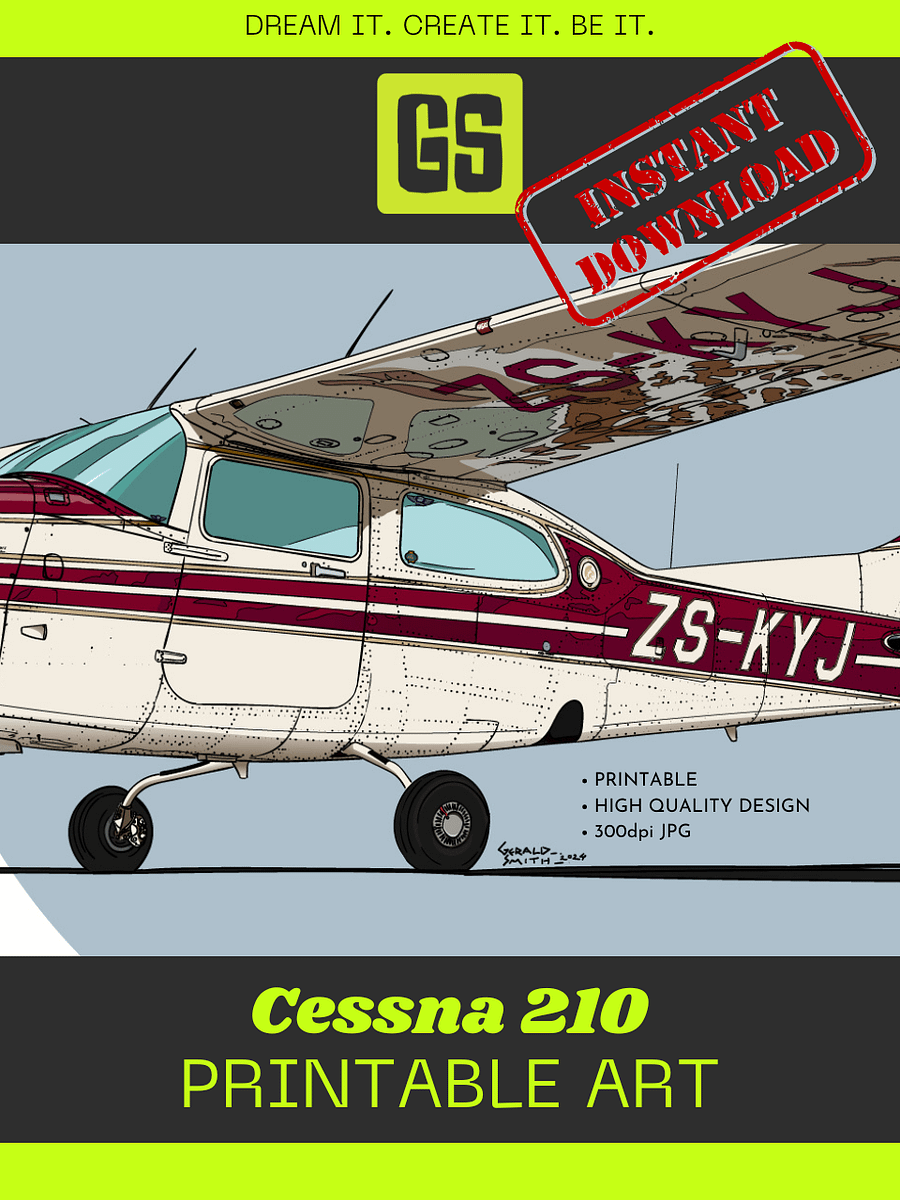Cessna 210 Centurion ZS-KYJ Digital Printable Aviation Art Square Size Perfect Gift for Pilots & Enthusiasts product image (2)