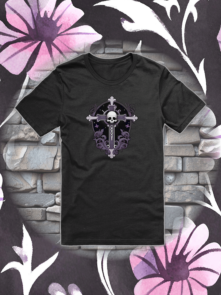 Gothic Cross With Skull Black and Purple T-shirt product image (1)