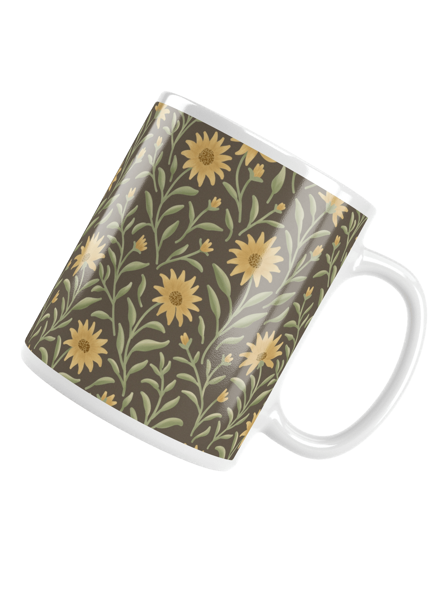 Golden field white glossy mug. Elegant floral botanical design on dark background product image (5)