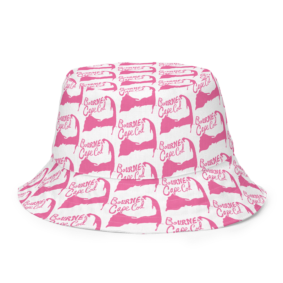 Adults Unisex | Reversible Bucket Hat | BOURNE to Cape Cod™ x BRN.2C.C.™ All-Over Logo Print | Coastal Style Sun Hat | Brilliant Rose & White product image (2)