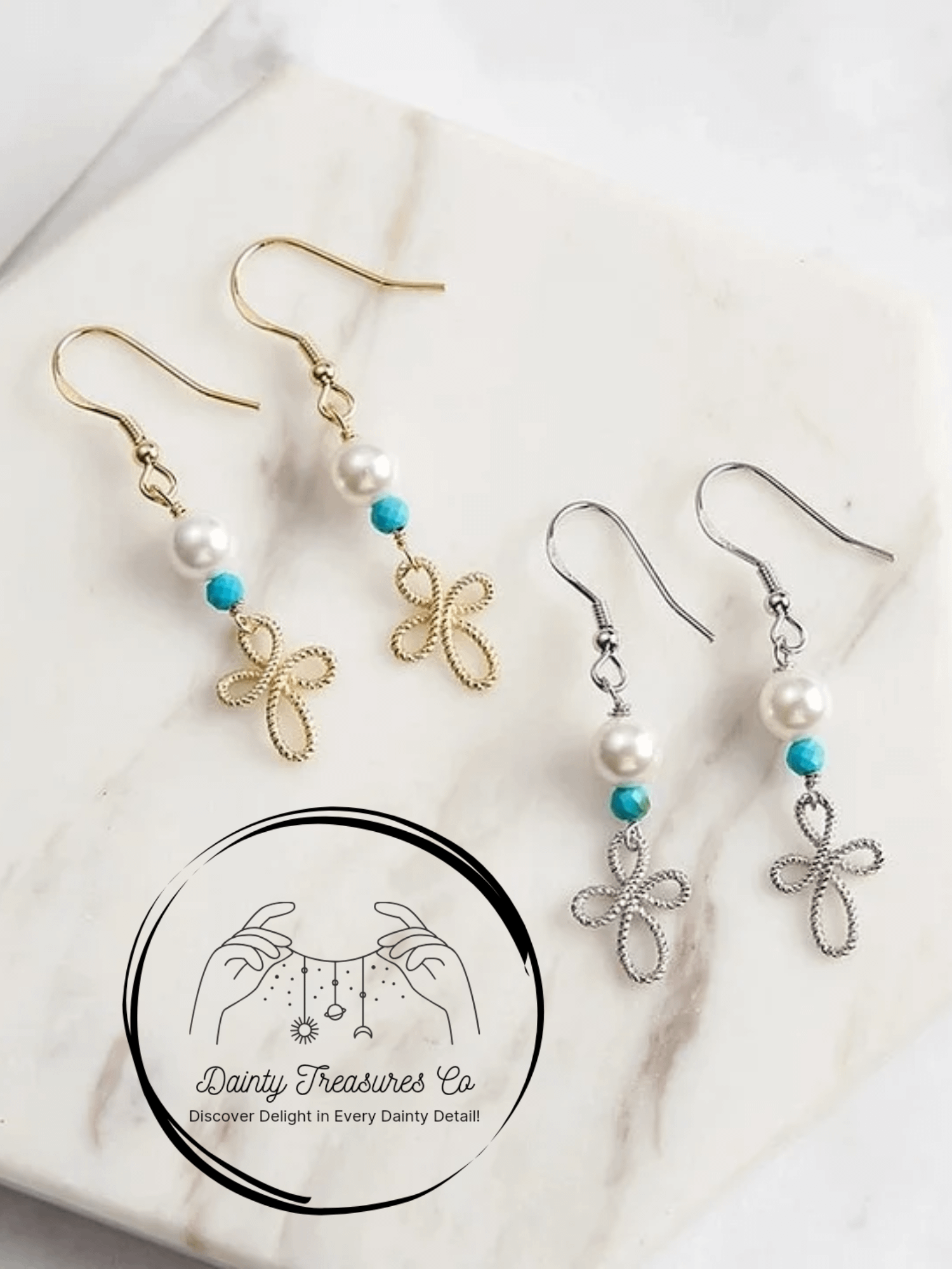 Turquoise & Pearl Drop Cross Hook product image (2)