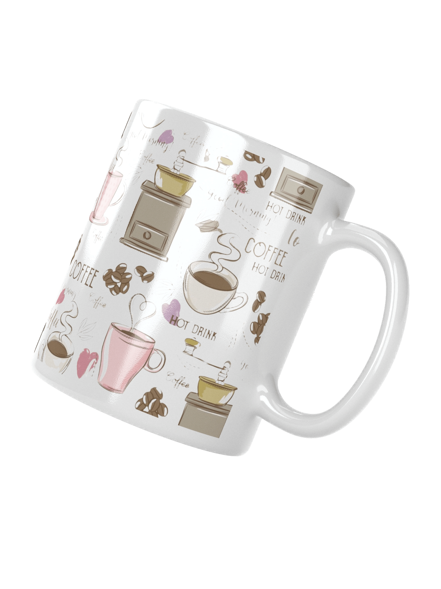 Pastel Coffee Elements and Vintage Pattern Print White Glossy Mug product image (3)