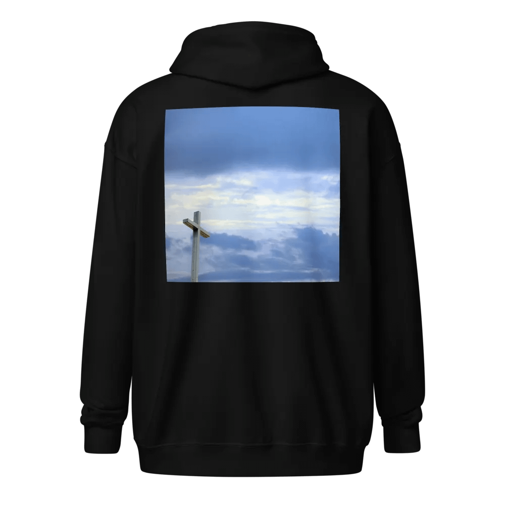 A cross standing against a dramatic sky with layers of clouds Hoodie product image (1)