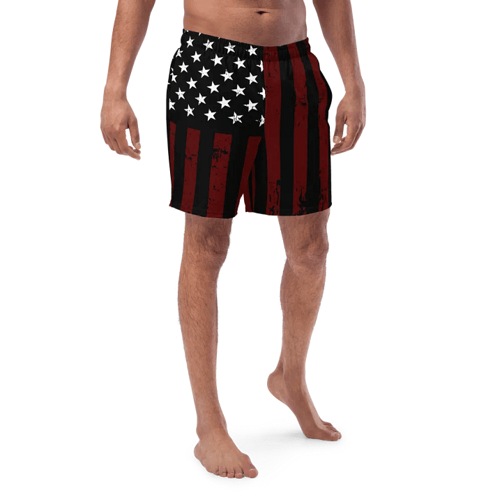Distressed Black & Red Americana Swim Trunks product image (1)