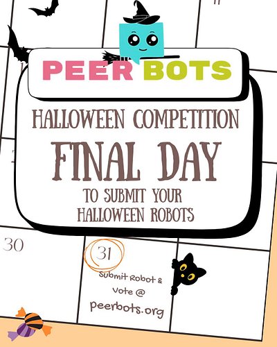 Last day to submit your robot to our Build Your Own Robot Halloween Competition!

Submit at https://woobox.com/45r23o