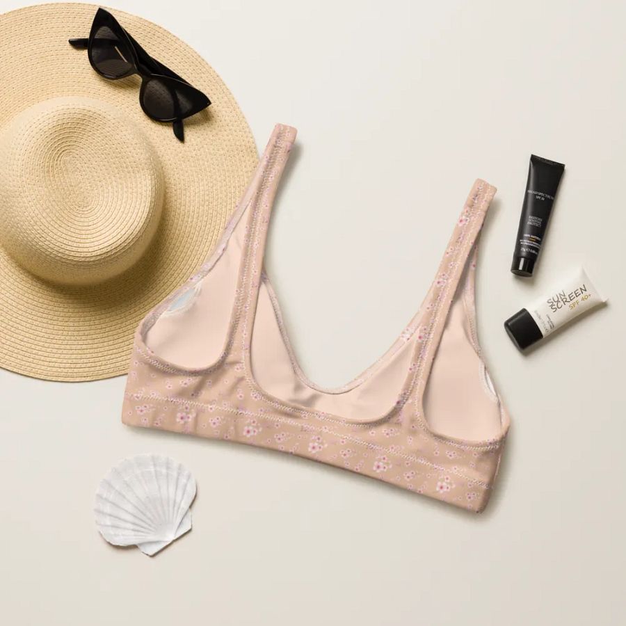 Cherry Blossoms on Cream Eco-Green Padded Bikini Top product image (11)