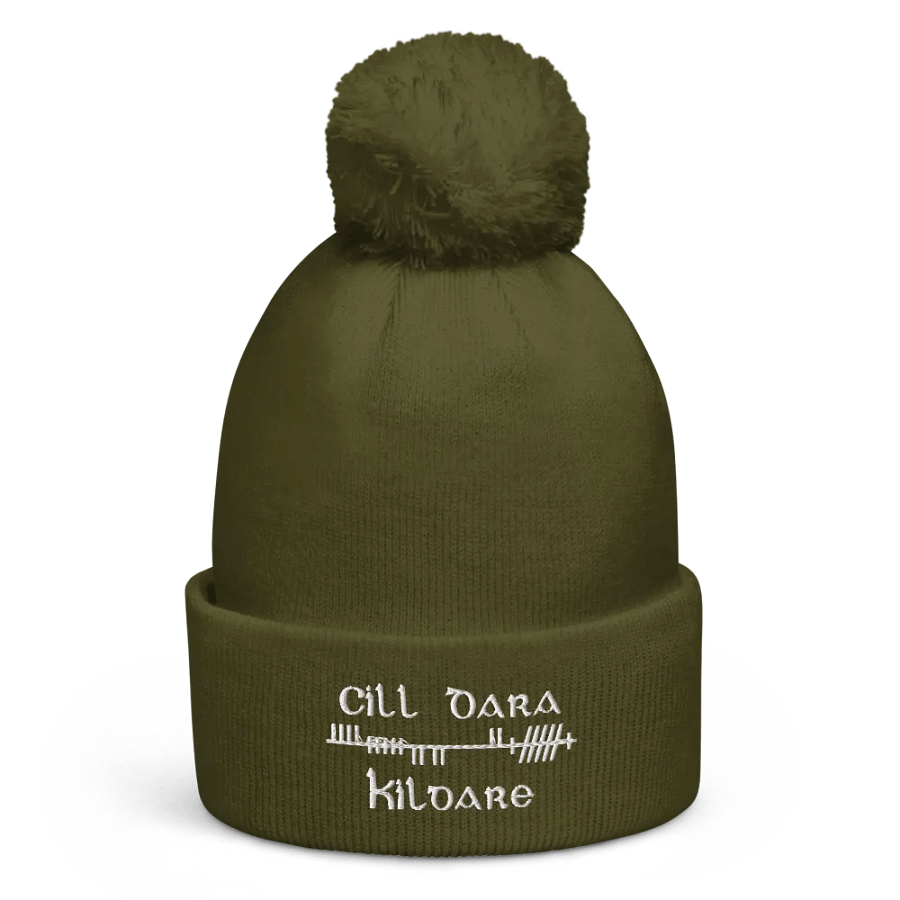 Kildare/Cill Dara Orthodox Style Ogham white embroidered Pom-Pom Beanie product image (5)