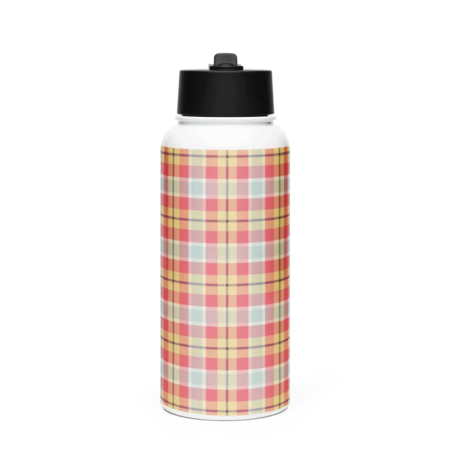 Coral Pink, Yellow, and Mint Plaid Water Bottle product image (4)