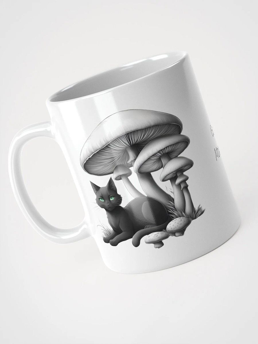 Black Cat and White Cat Resting Under Giant Mushrooms White Glossy Ceramic Mug product image (3)