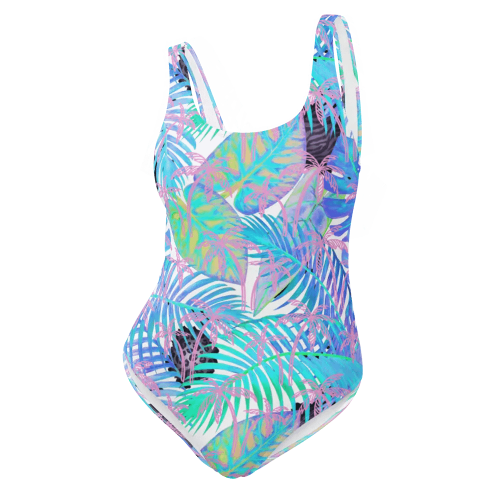 Ladies full swimsuit in lovely tropical blue turquoise palm leaves design. Fresh and trendy. product image (11)
