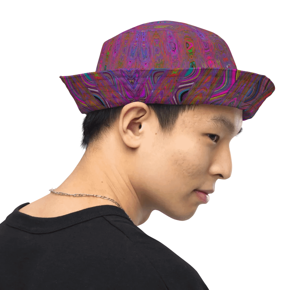 Psychedelic Groovy Magenta Retro Atomic Waves Bucket Hat product image (12)