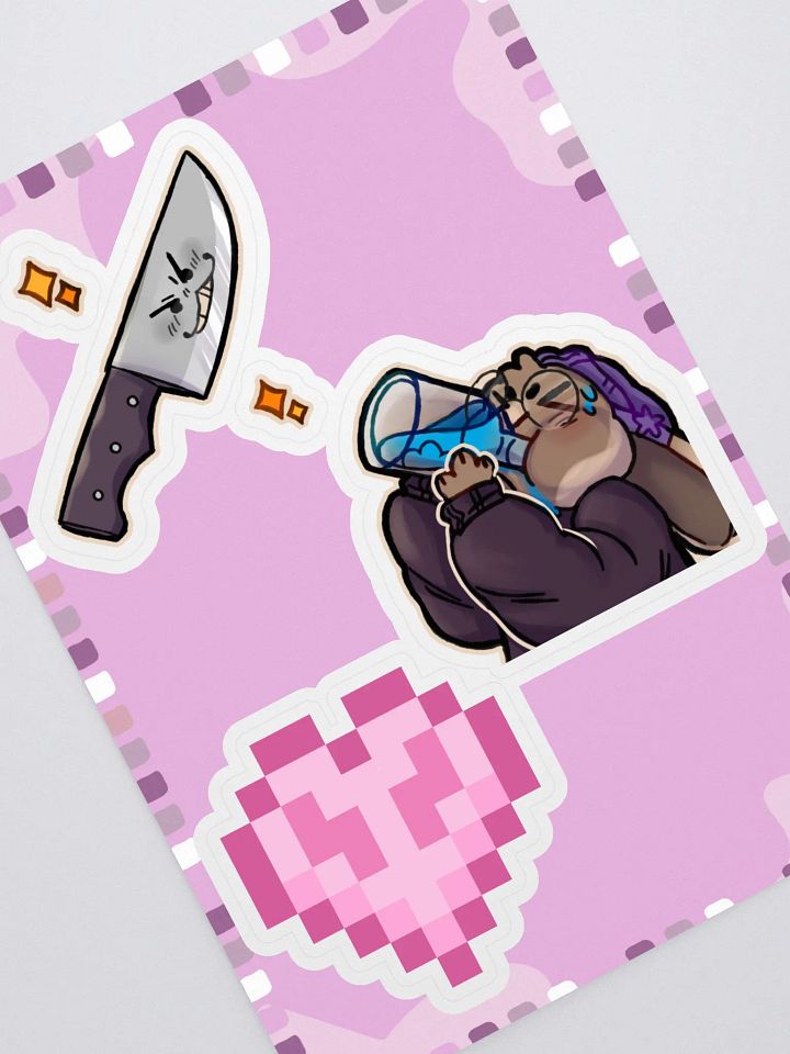 Flammtastic Sticker Sheet 5 (Knife, Hydrate, Hardcore Heart) product image (1)